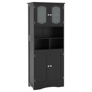 148cm Tall White Bathroom Storage Cabinet with Frosted Glass Doors Black