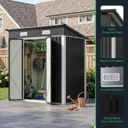 Garden Shed 6X4FT Metal Pent Roof Outdoor Storage Tool House with Lockable Door