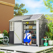 8x6ft Metal Garden Shed Outdoor Storage Shed w/ Doors Window, Grey