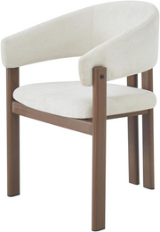 2 Cream Dining Chairs !SALE! Linen Upholstered Armchairs Walnut Effect Legs