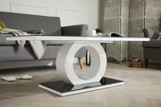 GIOVANI Black Tempered Glass and White Gloss Rectangle Living Room Coffee Table