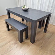 3-Piece Wooden Grey Dining Table Set for 4 People, 2 Grey Benches Dining Set