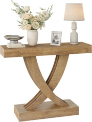 110cm Farmhouse Console Table Narrow Entryway Table with X-Frame Rustic Brown