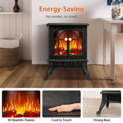 Electric Fireplace Log Burning Flame Effect Stove Fire Heater Black 750/2000W UK