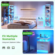Set of 2 LED Bedside Tables, 3-Colour Lights & Motion Sensor, Charging Station