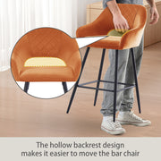 Set of 2 Bar Stools Velvet/PU Metal Legs Breakfast Stools Armrest Padded Chairs