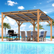 Lean-to Hardtop Gazebo Outdoor Wood Cedar Wall Mounted Pergola for Patio Decks