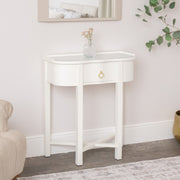 One Drawer Half Moon Console Table with Hessian & Glass Top - Austin White Range