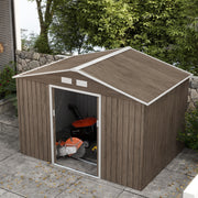 Garden Storage Shed Lockable Outdoor Tool House Base Included Brown Steel