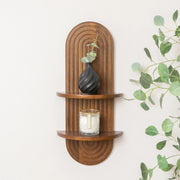 Dark Wood 2 Tier Arched Fluted Wall Shelf