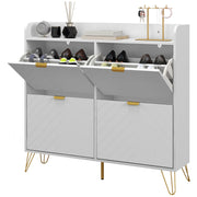 Narrow Shoe Storage Cabinet with 4 Flip Drawers for 16 Pairs of Shoes