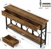 70.87'' Console Table with 3 Drawer Industrial Narrow Entryway Table for Hallway