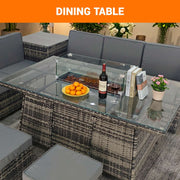 8-Seater Rattan Furniture Set with Fire Pit Table and Side Table & Stool Grey