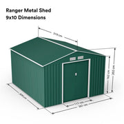 Metal Shed Outdoor Garden Storage 7x4 - 11x14 Apex Roof Galvanised Steel Ranger