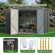 Garden Shed 10X12FT Metal Apex Roof Free Foundation Storage House Grey