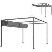 4 x 3m Metal Pergola Gazebo Patio Sun Shelter Retractable Canopy Grey