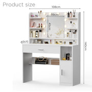 Dressing Table With 8 Shelves LED Mirror Set Makeup Desk Vanity Table Bedroom