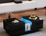 Led Coffee Table With 2 Drawer Storage, High Gloss Coffee Table For Living Room