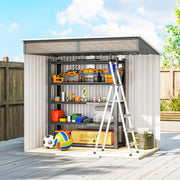 6.5x4FT Garden Shed Lockable Metal Tool Shed Light Grey Wood Effect