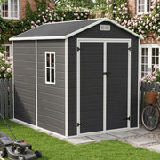 8x6 6x6 5x3 Plastic Garden Shed with Floor Window Lockable Door Wood Grain Grey