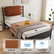 3FT Single Bed Frame !SALE! Metal Upholstered Headboard Brown Black Modern