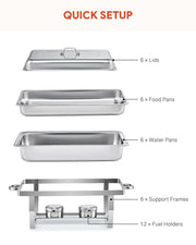 WILPREP 6 Pack Chafer Chafing Dish Set 9L Stainless Steel Bain Marie Food Warmer