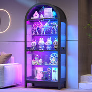 Glass Display Cabinet with RGB Lights, 5-tier Arched Curio cabinet for Models