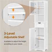Tall Bathroom Storage Cabinet, 170cm Storage Organizer with Glass Door, White