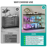 RGB Glass Display Cabinet with Lock, Motion Sensor, Display Case for Figures