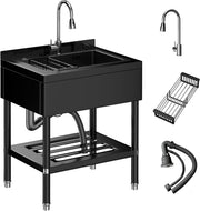 Stainless Steel Utility Sink 304 Bowl Wash Station Kitchen Garage, Garden, Outdo