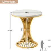 Round End Table Modern Faux Marble Side Table with Metal Base for Living Room