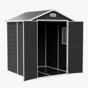 8x6 6x6 5x3 Plastic Garden Shed with Floor Window Lockable Door Wood Grain Grey