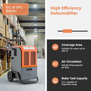 63L Commercial Dehumidifier Industrial Dehumidifier 5.5L Water Tank Mobile
