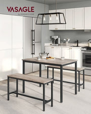 Greige 3 Pcs Dining Table Set Modern Basic Design Table & Benches