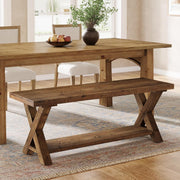 43.3-Inch Solid Wood Dining Bench with X-Shaped Legs & Storage Shelf for Kitchen