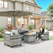 5 PCs Rattan Garden Furniture Set with Fire Pit Table, Grey