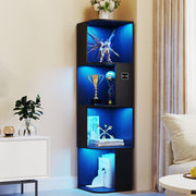 4-Tier Corner Display Cabinet with 3-Colour LED Lighting and Motion Sensor