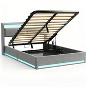 NEW LED OTTOMAN STORAGE PANEL PLUSH VELVET UPHOLSTERED BED FRAME DOUBLE SIZE
