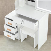 Large Vanity Desk with Mirror and LED Light Makeup Desk with Drawers and Kjzkusw