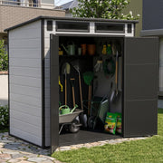 Plastic Garden Shed 6 x 4 Outdoor Tools Storage House with Floor, Double Window