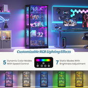 Display Cabinet with Glass Doors, Tall Curio Cabinet with LED Lights for Figures