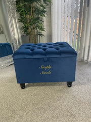 Midnight Blue Deeps Storage Ottoman Footstool Seating Bench Made In Uk