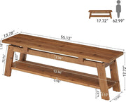 55.12 Inch Modern Solid Wood Entryway Bench with Shoe Storage Shelf for Hallway
