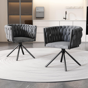 Velvet Swivel Dining Chairs Set of 2 Grey Accent Chairs Black Metal Base