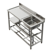120cm Stainless Steel Commercial Kitchen Single Bowl Sink With Worktop + Shelf