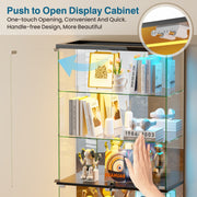 Glass Display Cabinet with RGB LED Lights Lockable Display Case for Collectibles