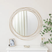 Large Round Silver Swirl Mirror spiral circle luxe glam art deco wall decor