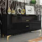 TV Unit TV Stand Sideboard Cabinet Media Console High Gloss Black Gold 140cm