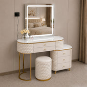 Dressing Table Set with LED Mirror Storage Cabinet Makeup Vanity Cushioned Stool