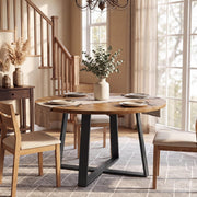 120cm Solid Wood Round Dining Table Modern Circle Kitchen Table for 4-6 People